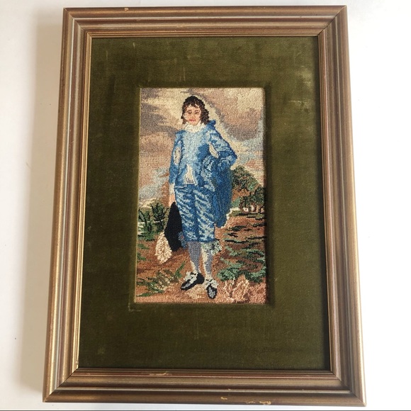 Vintage Embroidered Framed The Blue Boy - Picture 1 of 9